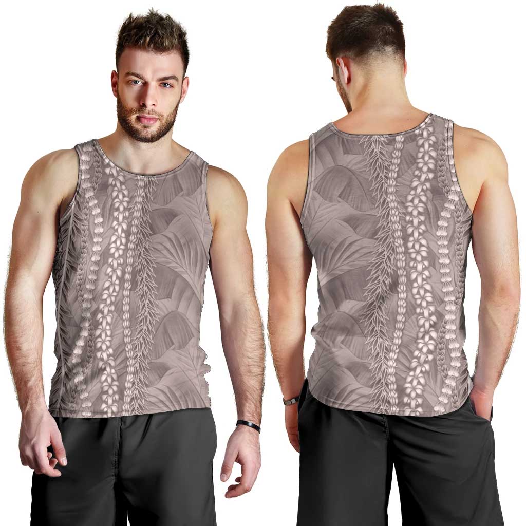 Hawaii Prince Kuhio Men Tank Top Mocha Hawaiian Lau Maia With Leis LT05 - Polynesian Pride