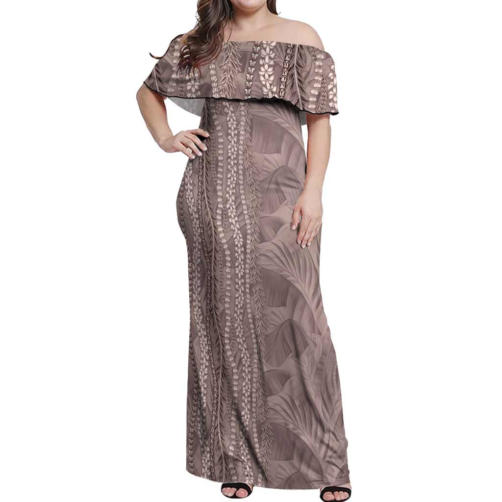 Hawaii Prince Kuhio Off Shoulder Maxi Dress Mocha Hawaiian Lau Maia With Leis LT05 Women Mocha - Polynesian Pride