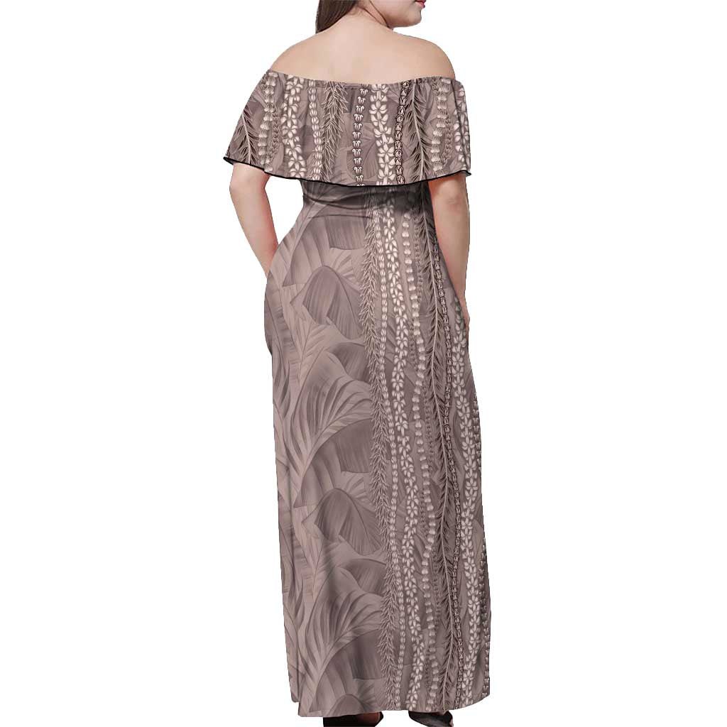 Hawaii Prince Kuhio Off Shoulder Maxi Dress Mocha Hawaiian Lau Maia With Leis LT05 - Polynesian Pride