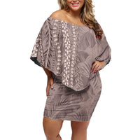 Hawaii Prince Kuhio Off Shoulder Short Dress Mocha Hawaiian Lau Maia With Leis LT05 Women Mocha - Polynesian Pride