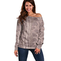 Hawaii Prince Kuhio Off Shoulder Sweater Mocha Hawaiian Lau Maia With Leis LT05 Women Mocha - Polynesian Pride