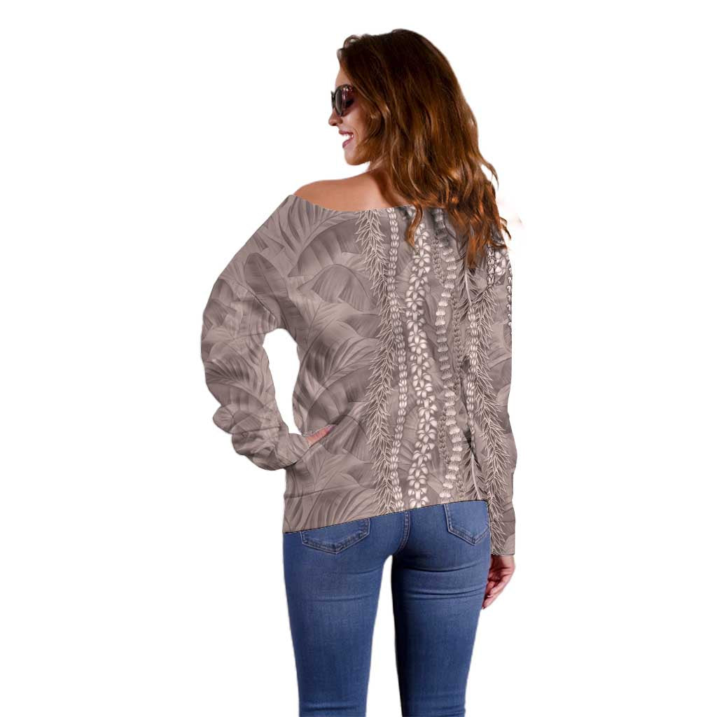 Hawaii Prince Kuhio Off Shoulder Sweater Mocha Hawaiian Lau Maia With Leis LT05 - Polynesian Pride