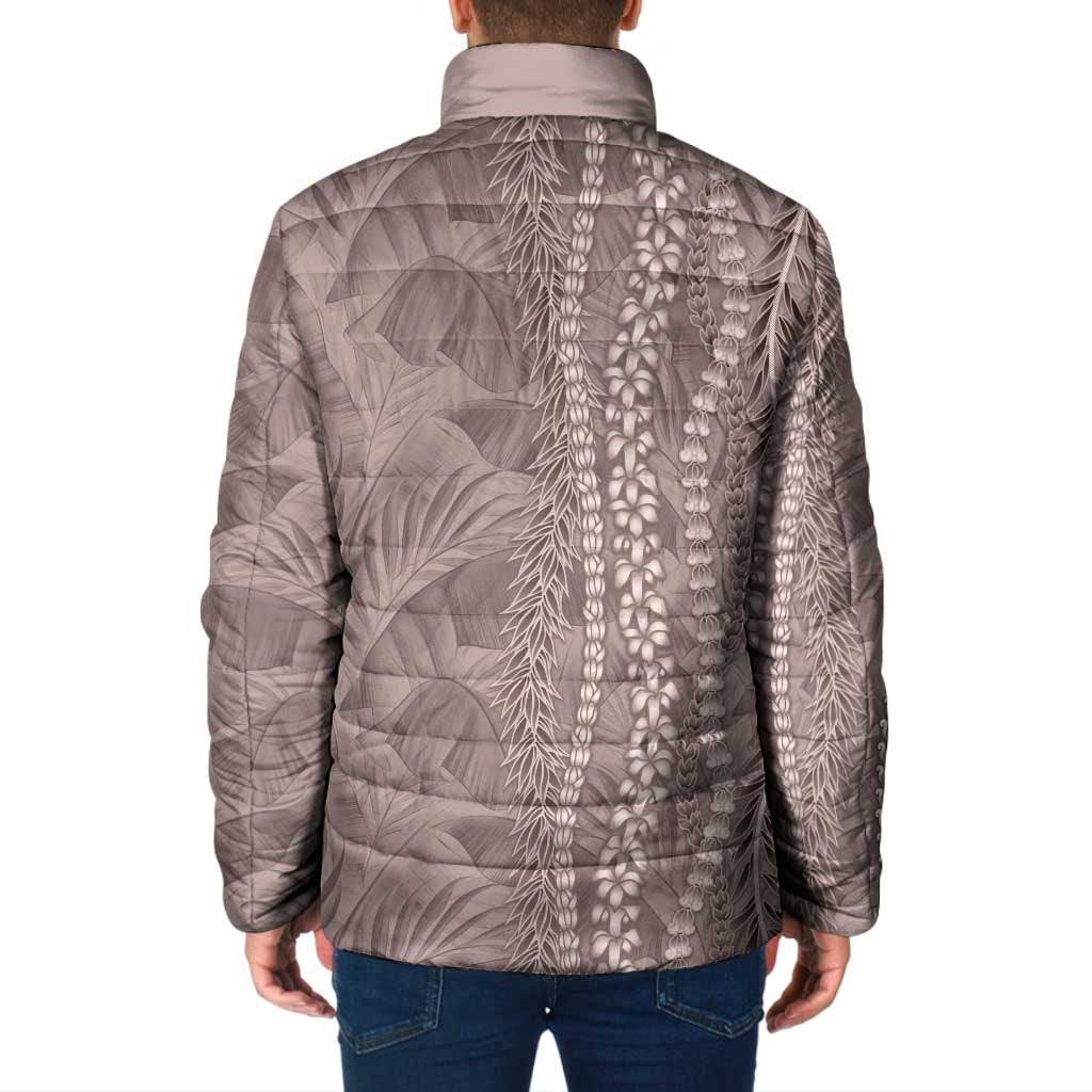 Hawaii Prince Kuhio Padded Jacket Mocha Hawaiian Lau Maia With Leis LT05 - Polynesian Pride