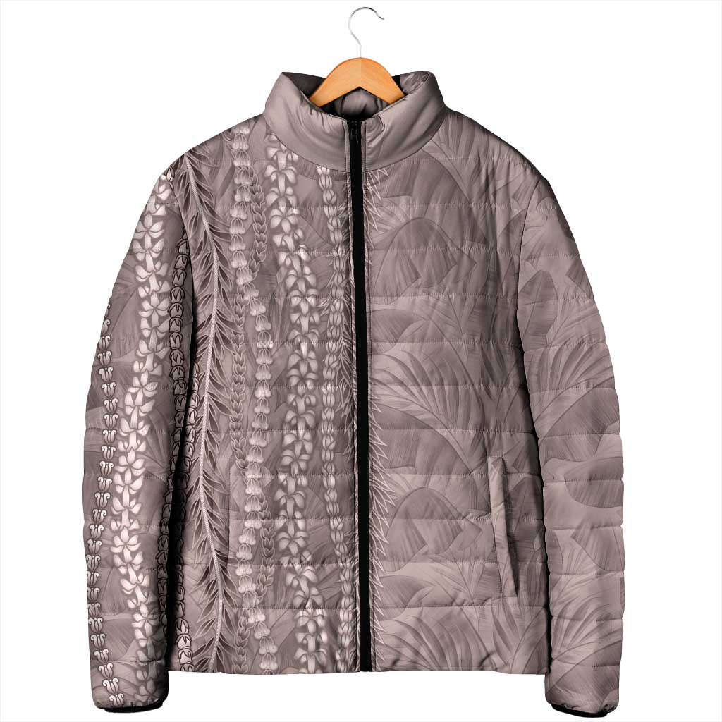 Hawaii Prince Kuhio Padded Jacket Mocha Hawaiian Lau Maia With Leis LT05 - Polynesian Pride