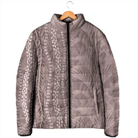 Hawaii Prince Kuhio Padded Jacket Mocha Hawaiian Lau Maia With Leis LT05 - Polynesian Pride