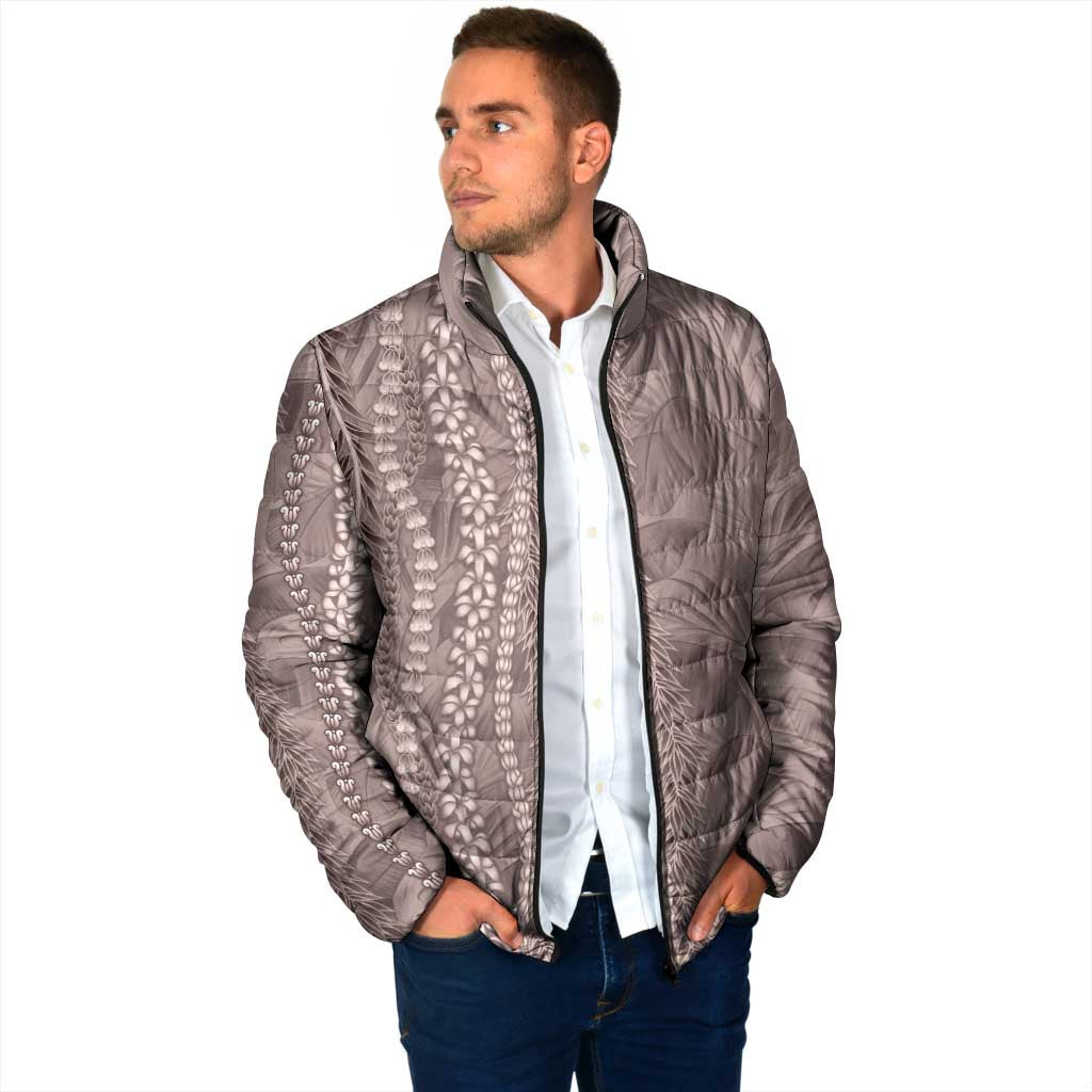 Hawaii Prince Kuhio Padded Jacket Mocha Hawaiian Lau Maia With Leis LT05 - Polynesian Pride