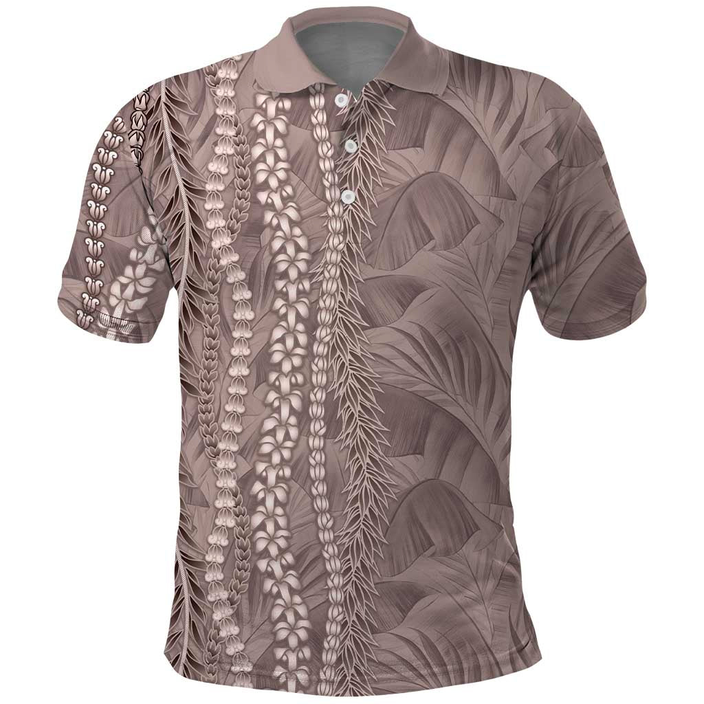 Hawaii Prince Kuhio Polo Shirt Mocha Hawaiian Lau Maia With Leis LT05 Mocha - Polynesian Pride