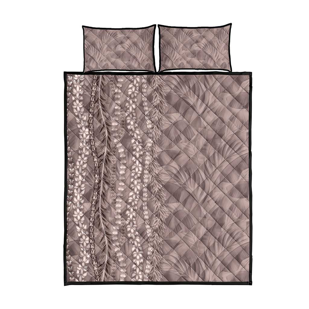 Hawaii Prince Kuhio Quilt Bed Set Mocha Hawaiian Lau Maia With Leis LT05 - Polynesian Pride