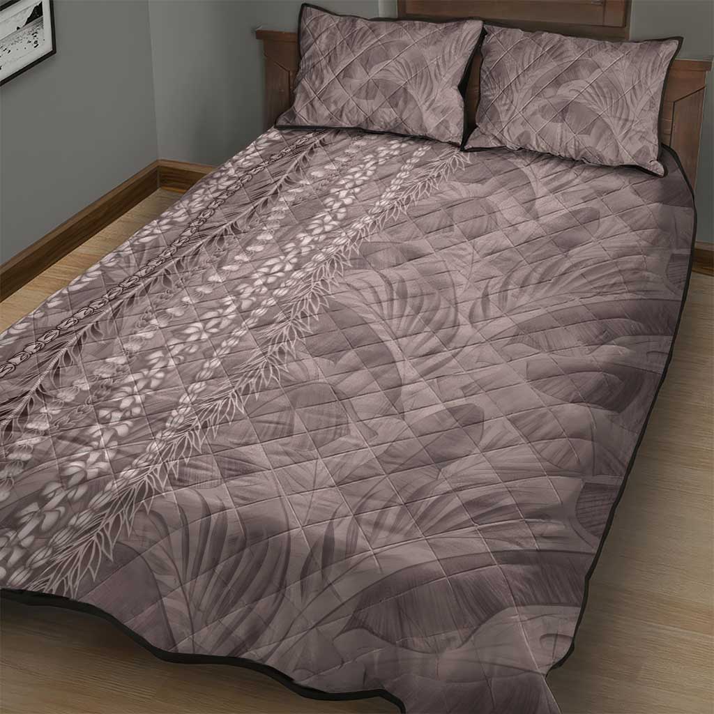 Hawaii Prince Kuhio Quilt Bed Set Mocha Hawaiian Lau Maia With Leis LT05 - Polynesian Pride