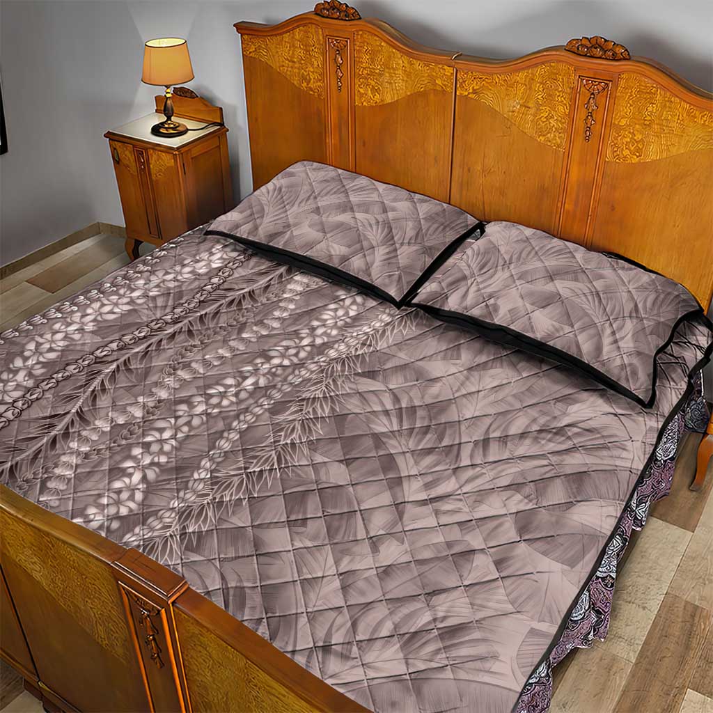 Hawaii Prince Kuhio Quilt Bed Set Mocha Hawaiian Lau Maia With Leis LT05 - Polynesian Pride