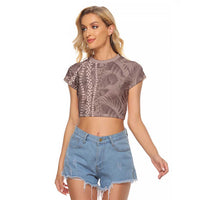 Hawaii Prince Kuhio Raglan Cropped T Shirt Mocha Hawaiian Lau Maia With Leis LT05 Female Mocha - Polynesian Pride