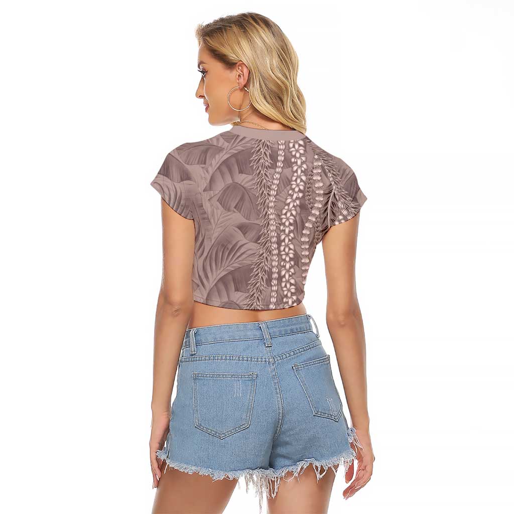 Hawaii Prince Kuhio Raglan Cropped T Shirt Mocha Hawaiian Lau Maia With Leis LT05 - Polynesian Pride