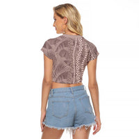 Hawaii Prince Kuhio Raglan Cropped T Shirt Mocha Hawaiian Lau Maia With Leis LT05 - Polynesian Pride