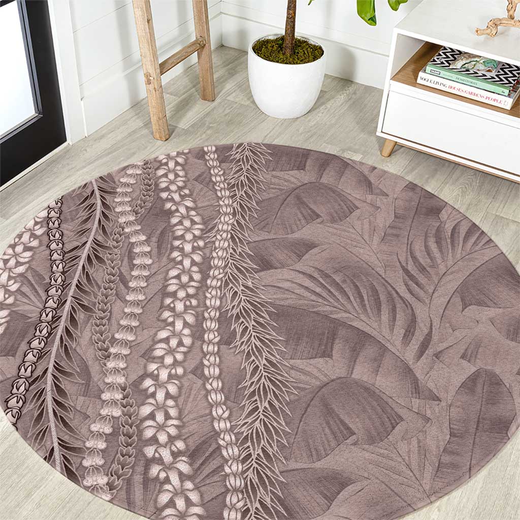 Hawaii Prince Kuhio Round Carpet Mocha Hawaiian Lau Maia With Leis LT05 Mocha - Polynesian Pride