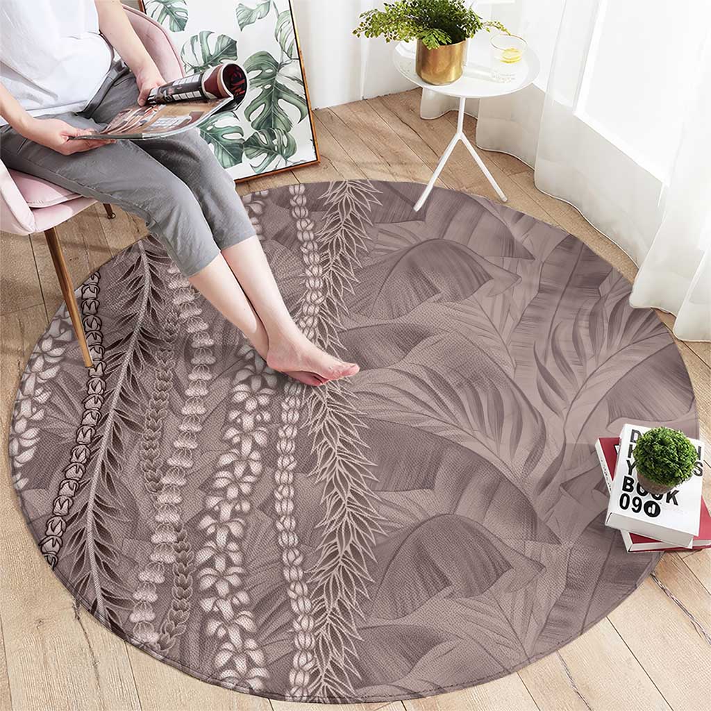 Hawaii Prince Kuhio Round Carpet Mocha Hawaiian Lau Maia With Leis LT05 - Polynesian Pride