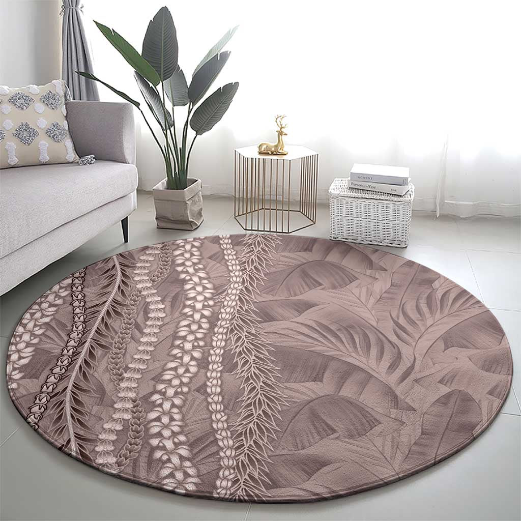 Hawaii Prince Kuhio Round Carpet Mocha Hawaiian Lau Maia With Leis LT05 - Polynesian Pride