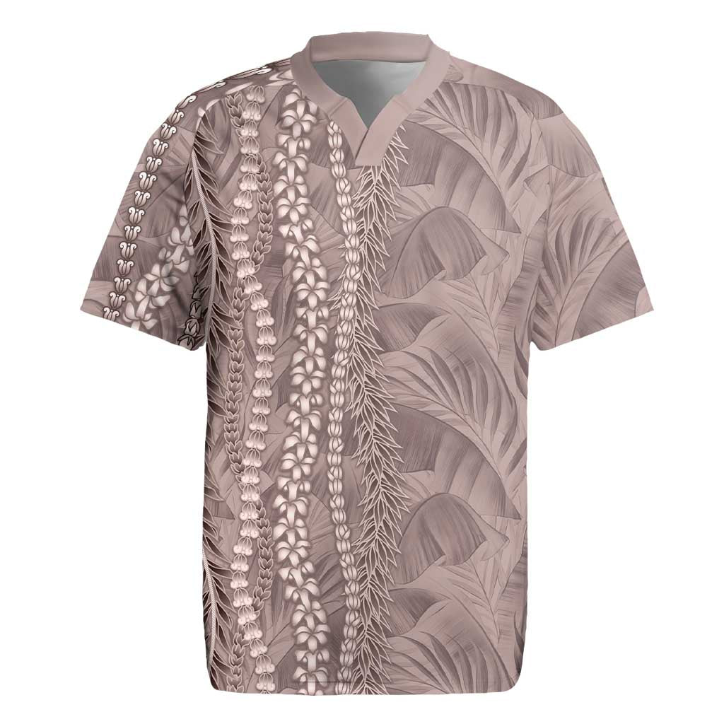 Hawaii Prince Kuhio Rugby Jersey Mocha Hawaiian Lau Maia With Leis LT05 Mocha - Polynesian Pride