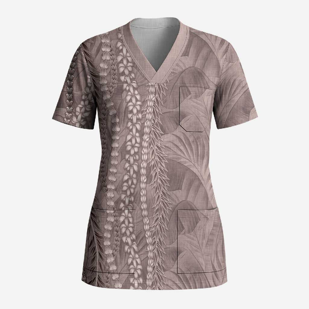 Hawaii Prince Kuhio Scrub Top Mocha Hawaiian Lau Maia With Leis LT05 Adult Mocha - Polynesian Pride