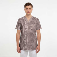 Hawaii Prince Kuhio Scrub Top Mocha Hawaiian Lau Maia With Leis LT05 - Polynesian Pride