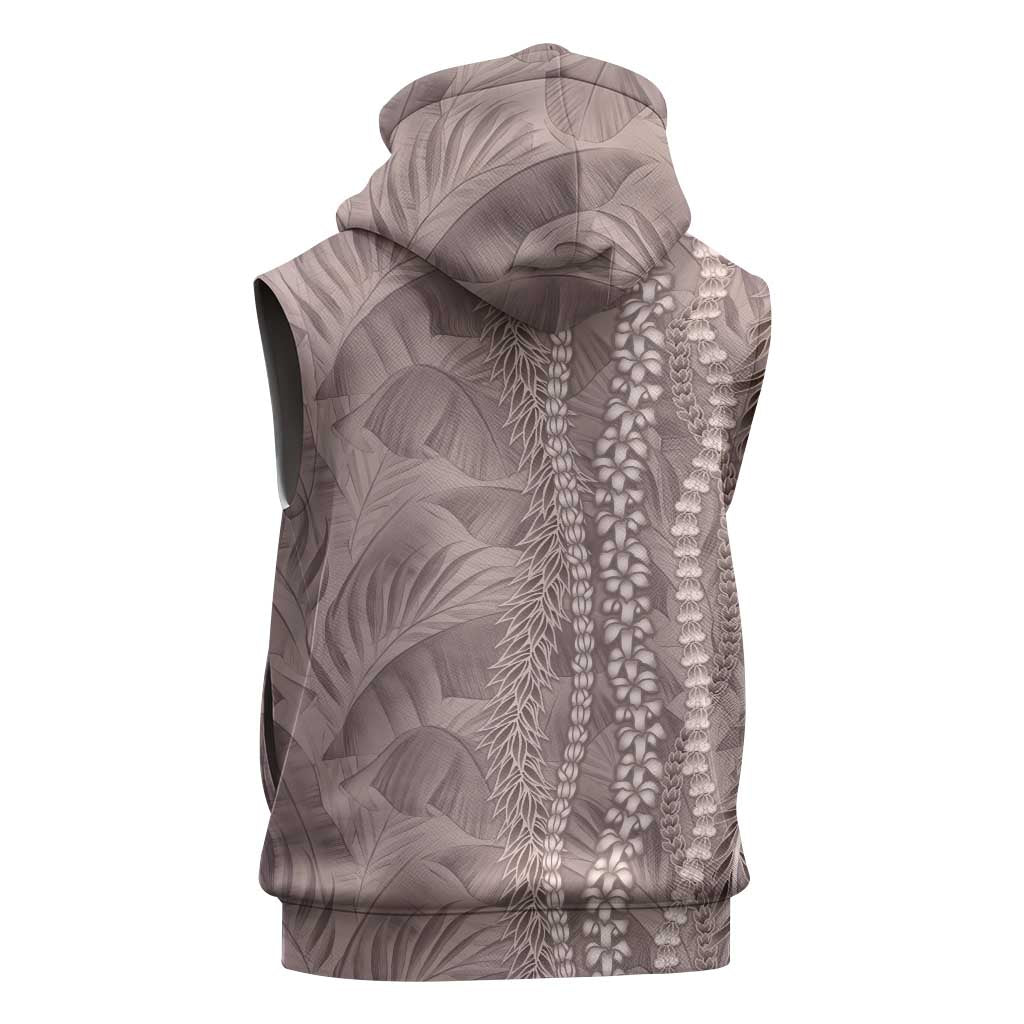 Hawaii Prince Kuhio Sleeveless Hoodie Mocha Hawaiian Lau Maia With Leis LT05 - Polynesian Pride