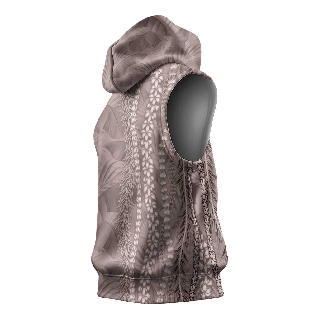 Hawaii Prince Kuhio Sleeveless Hoodie Mocha Hawaiian Lau Maia With Leis LT05 - Polynesian Pride
