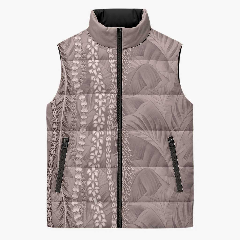 Hawaii Prince Kuhio Sleeveless Puffer Jacket Mocha Hawaiian Lau Maia With Leis LT05 Unisex Mocha - Polynesian Pride