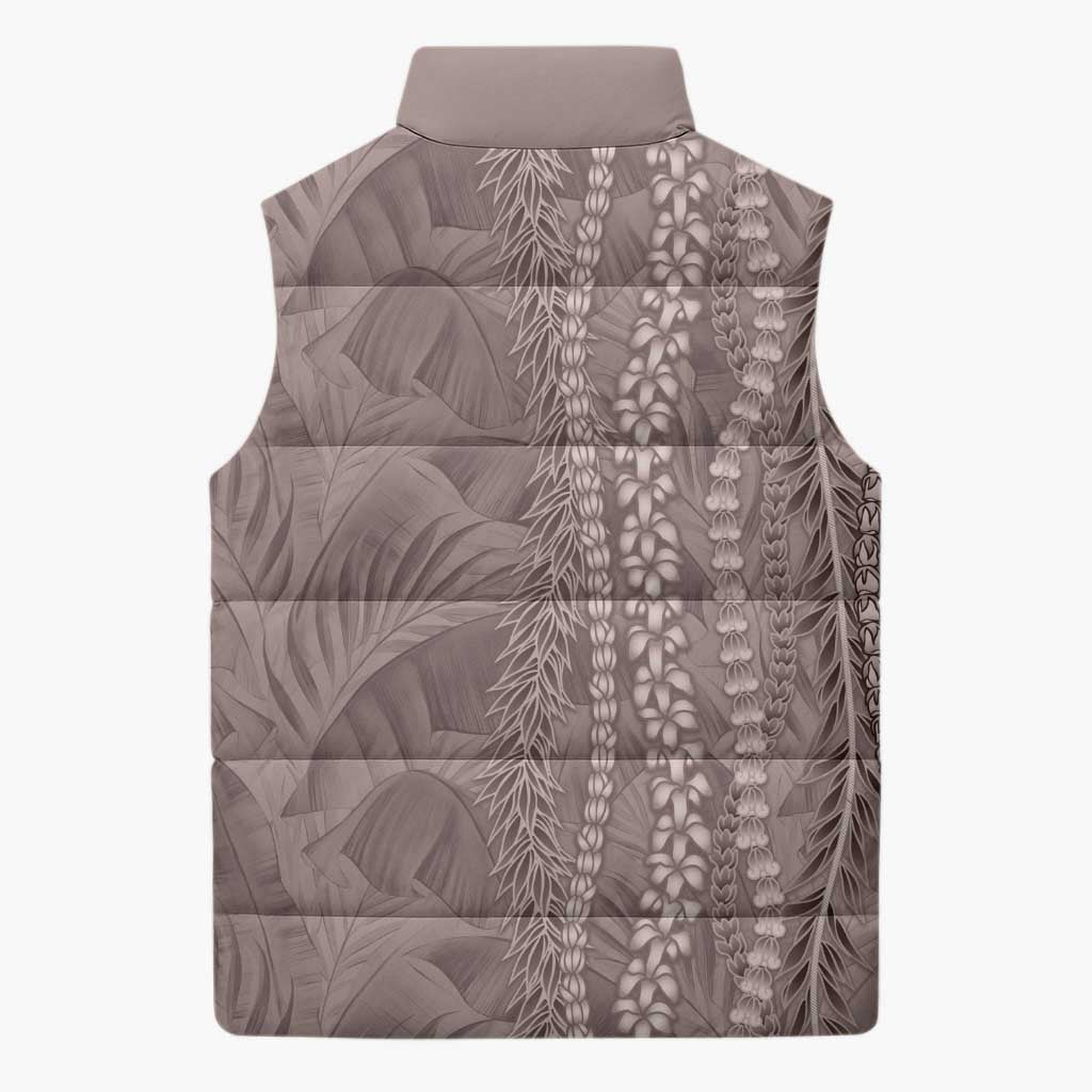 Hawaii Prince Kuhio Sleeveless Puffer Jacket Mocha Hawaiian Lau Maia With Leis LT05 - Polynesian Pride