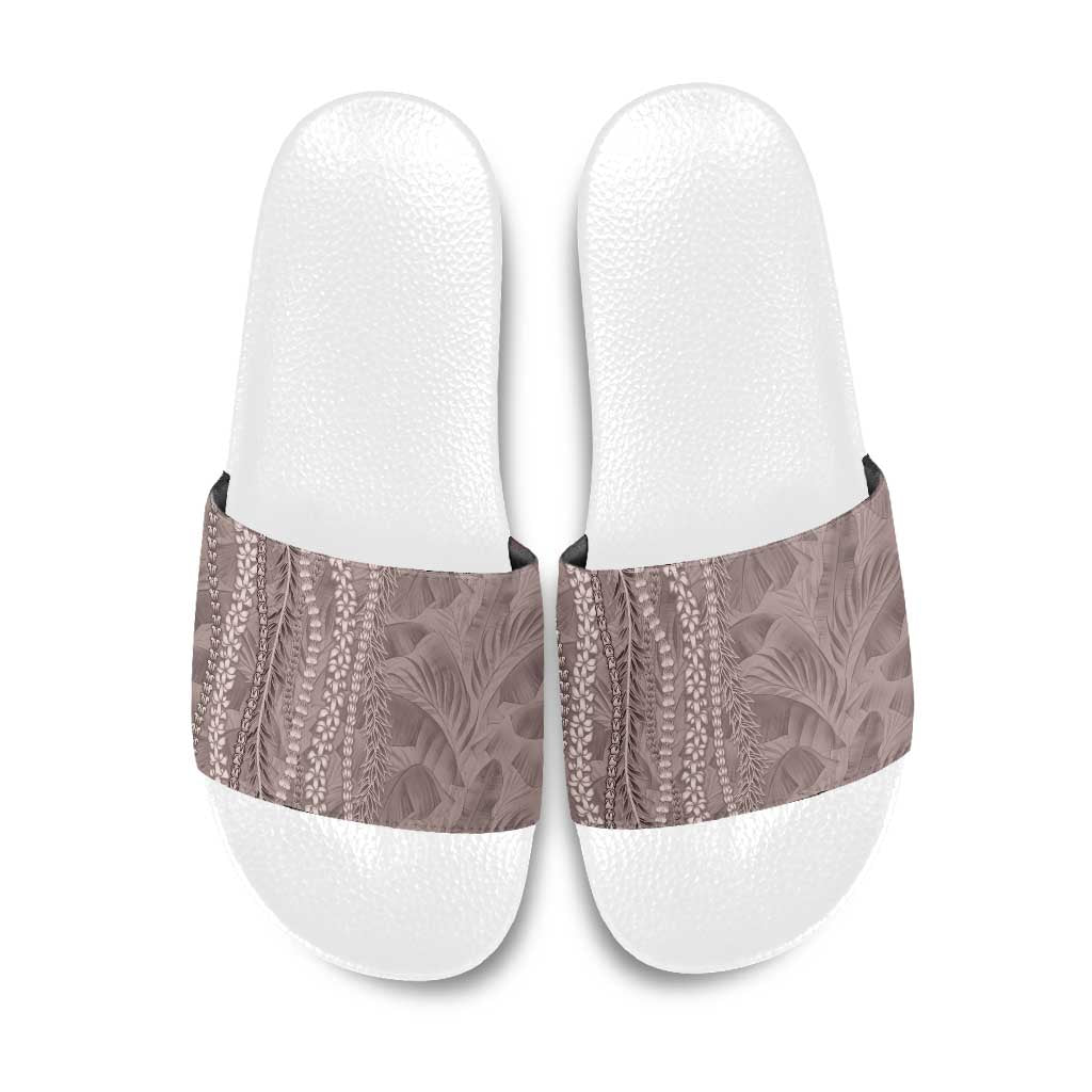 Hawaii Prince Kuhio Slide Sandals Mocha Hawaiian Lau Maia With Leis LT05 Mocha - Polynesian Pride