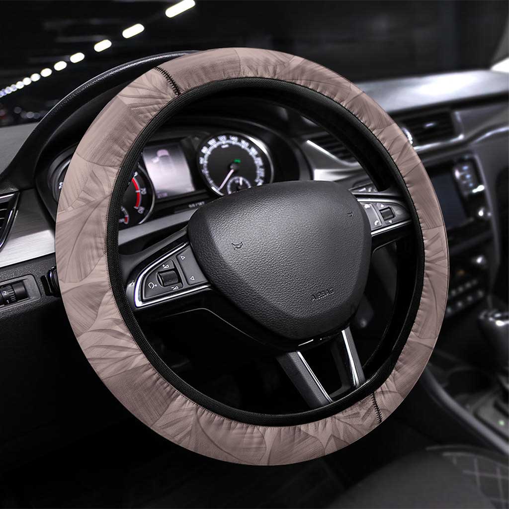 Hawaii Prince Kuhio Steering Wheel Cover Mocha Hawaiian Lau Maia With Leis LT05 Universal Fit Mocha - Polynesian Pride