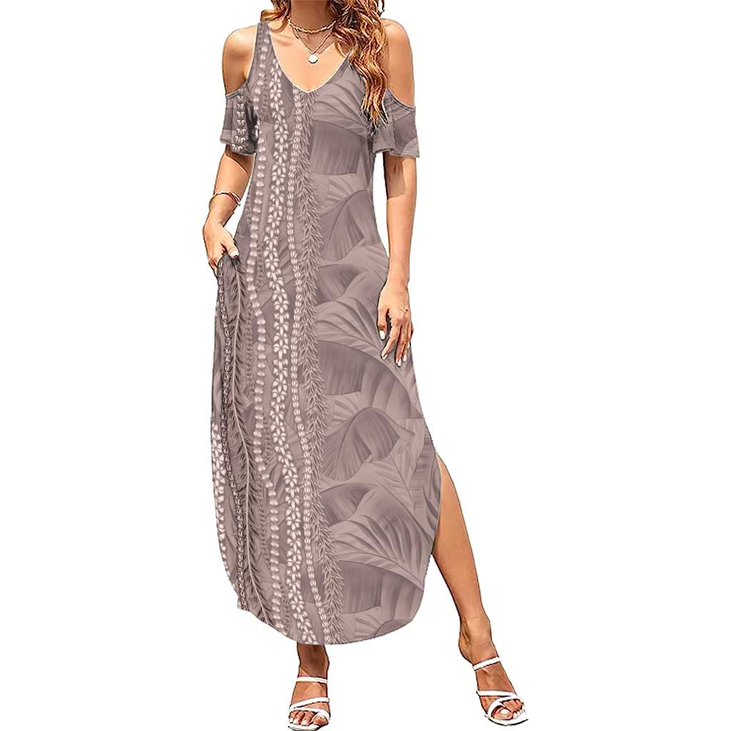 Hawaii Prince Kuhio Summer Maxi Dress Mocha Hawaiian Lau Maia With Leis LT05 Women Mocha - Polynesian Pride