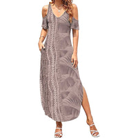 Hawaii Prince Kuhio Summer Maxi Dress Mocha Hawaiian Lau Maia With Leis LT05 Women Mocha - Polynesian Pride