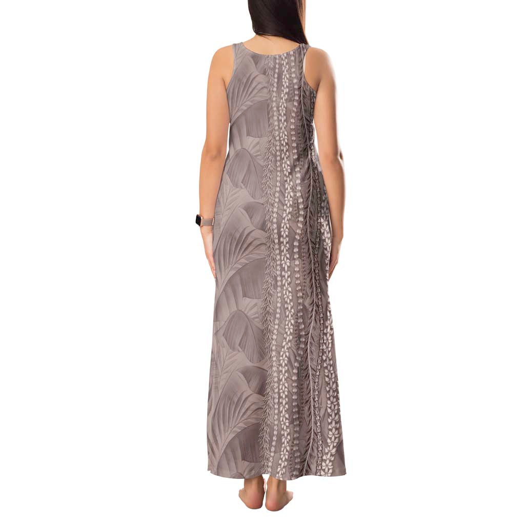 Hawaii Prince Kuhio Tank Maxi Dress Mocha Hawaiian Lau Maia With Leis LT05 - Polynesian Pride