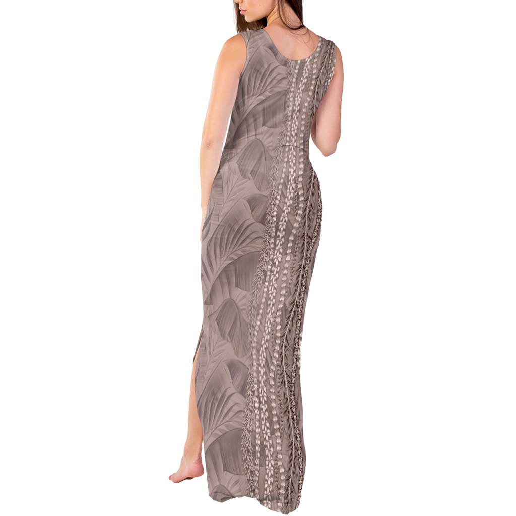 Hawaii Prince Kuhio Tank Maxi Dress Mocha Hawaiian Lau Maia With Leis LT05 - Polynesian Pride