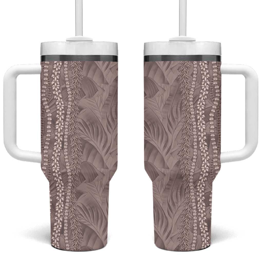 Hawaii Prince Kuhio Tumbler With Handle Mocha Hawaiian Lau Maia With Leis LT05 One Size: 40 oz Mocha - Polynesian Pride