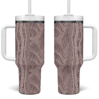 Hawaii Prince Kuhio Tumbler With Handle Mocha Hawaiian Lau Maia With Leis LT05 One Size: 40 oz Mocha - Polynesian Pride
