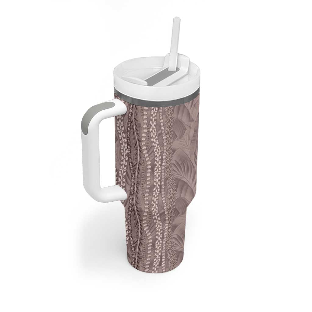 Hawaii Prince Kuhio Tumbler With Handle Mocha Hawaiian Lau Maia With Leis LT05 - Polynesian Pride