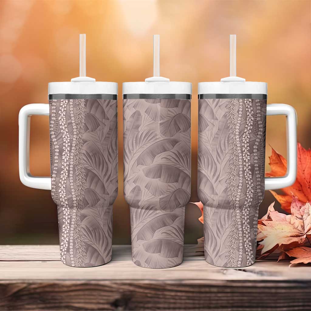 Hawaii Prince Kuhio Tumbler With Handle Mocha Hawaiian Lau Maia With Leis LT05 - Polynesian Pride