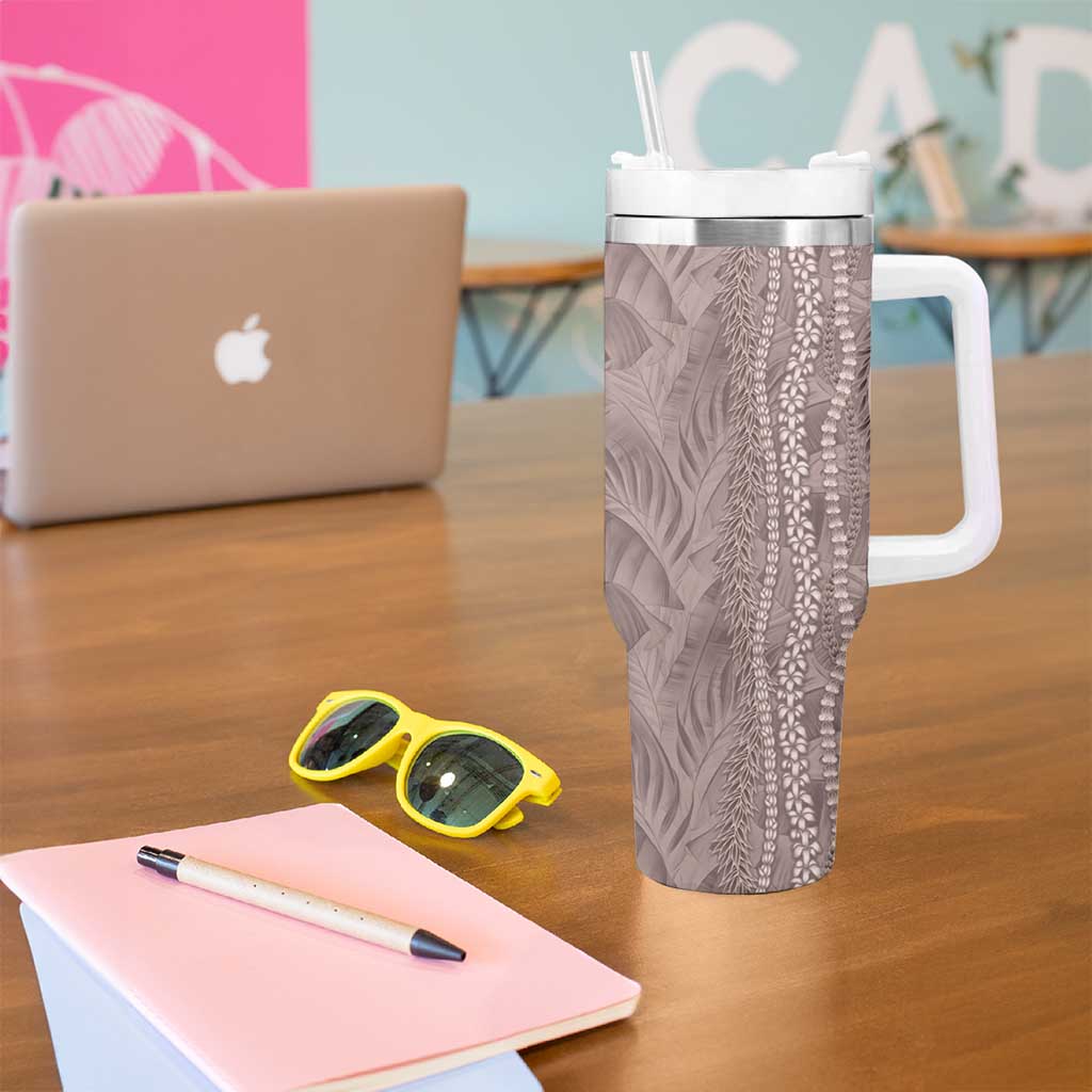 Hawaii Prince Kuhio Tumbler With Handle Mocha Hawaiian Lau Maia With Leis LT05 - Polynesian Pride
