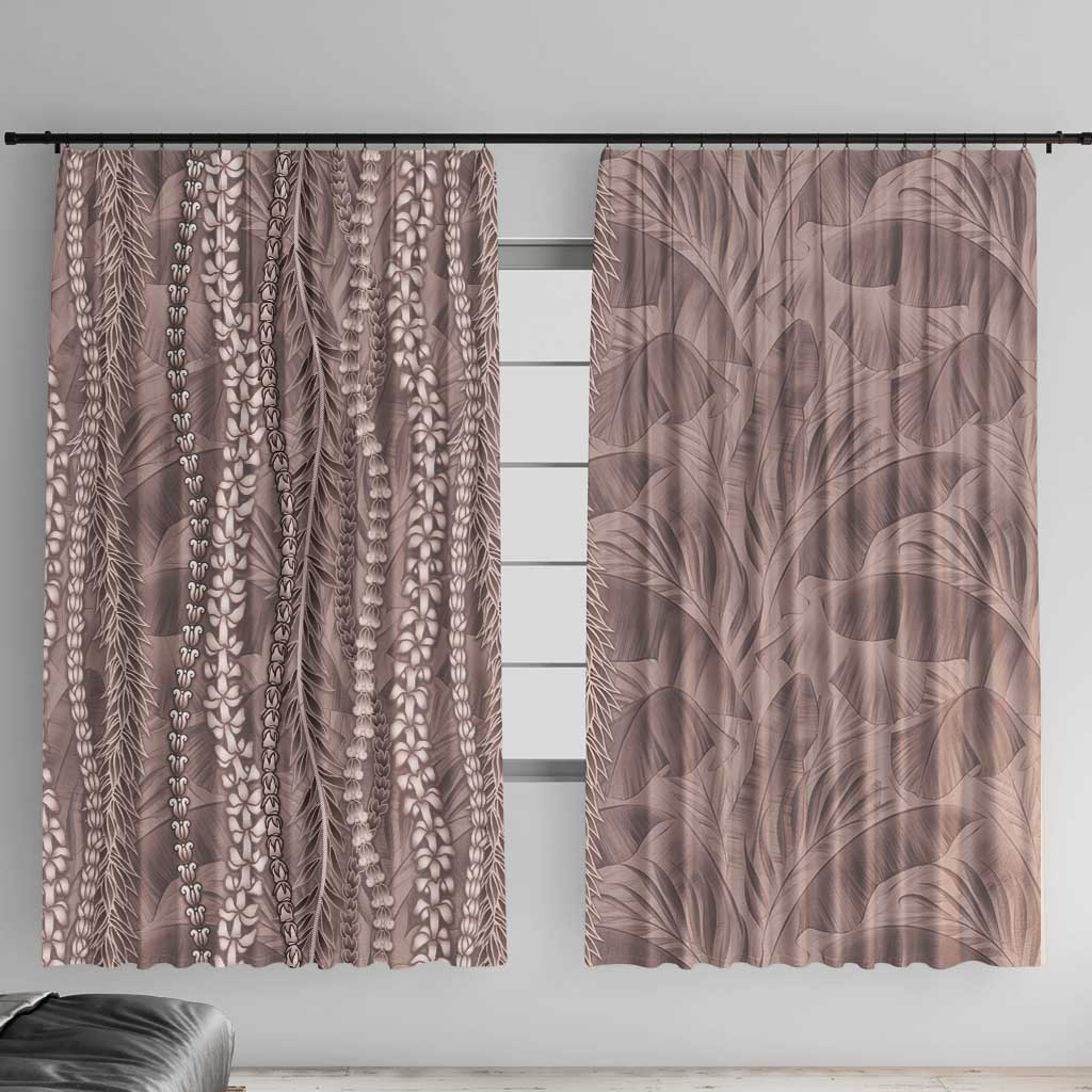 Hawaii Prince Kuhio Window Curtain Mocha Hawaiian Lau Maia With Leis LT05 With Hooks Mocha - Polynesian Pride