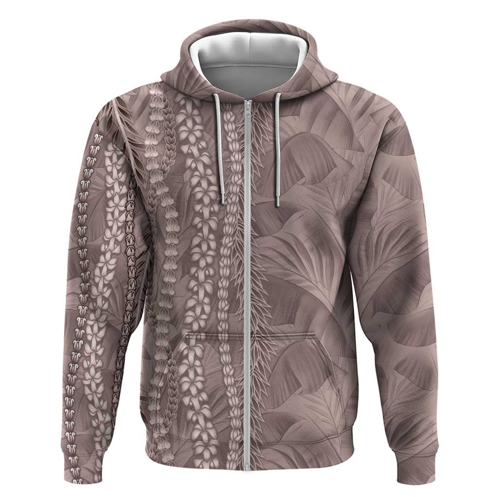 Hawaii Prince Kuhio Zip Hoodie Mocha Hawaiian Lau Maia With Leis LT05 Zip Hoodie Mocha - Polynesian Pride