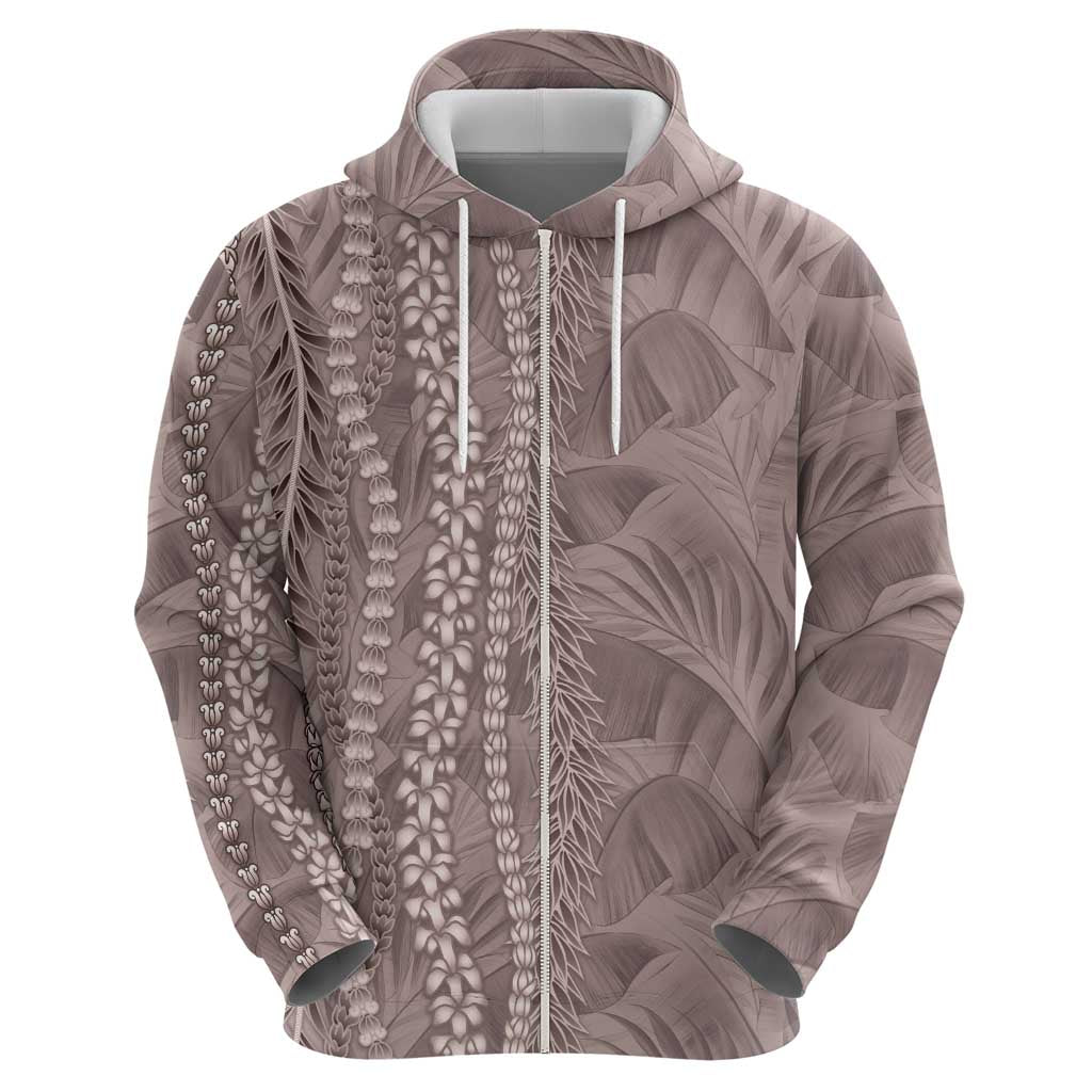 Hawaii Prince Kuhio Zip Hoodie Mocha Hawaiian Lau Maia With Leis LT05 - Polynesian Pride