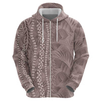 Hawaii Prince Kuhio Zip Hoodie Mocha Hawaiian Lau Maia With Leis LT05 - Polynesian Pride