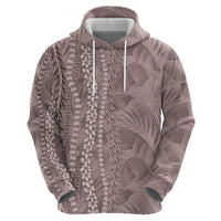 Hawaii Prince Kuhio Zip Hoodie Mocha Hawaiian Lau Maia With Leis LT05 - Polynesian Pride