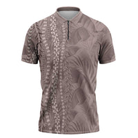 Hawaii Prince Kuhio Zipper Polo Shirt Mocha Hawaiian Lau Maia With Leis LT05 Mocha - Polynesian Pride