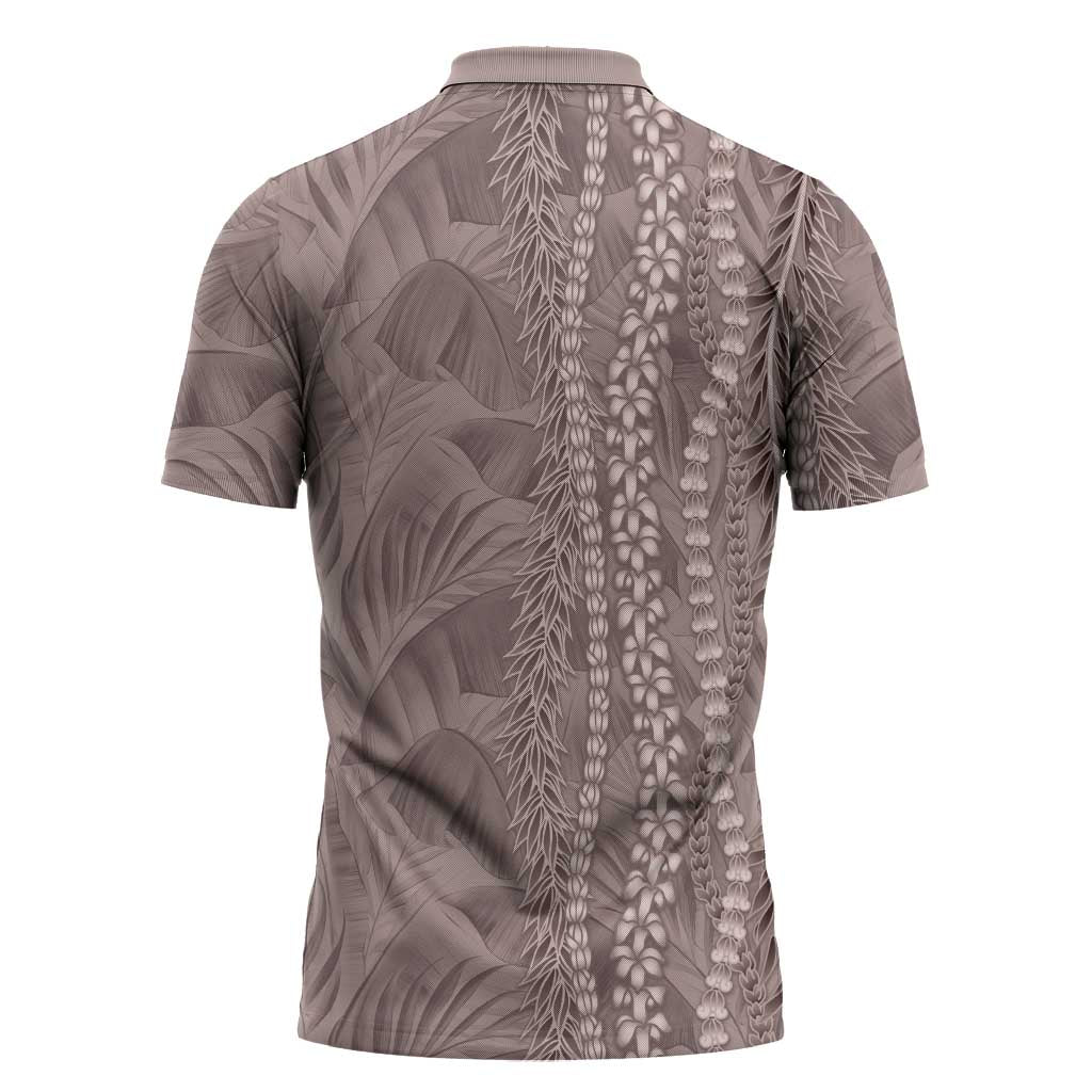 Hawaii Prince Kuhio Zipper Polo Shirt Mocha Hawaiian Lau Maia With Leis LT05 - Polynesian Pride