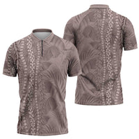 Hawaii Prince Kuhio Zipper Polo Shirt Mocha Hawaiian Lau Maia With Leis LT05 - Polynesian Pride