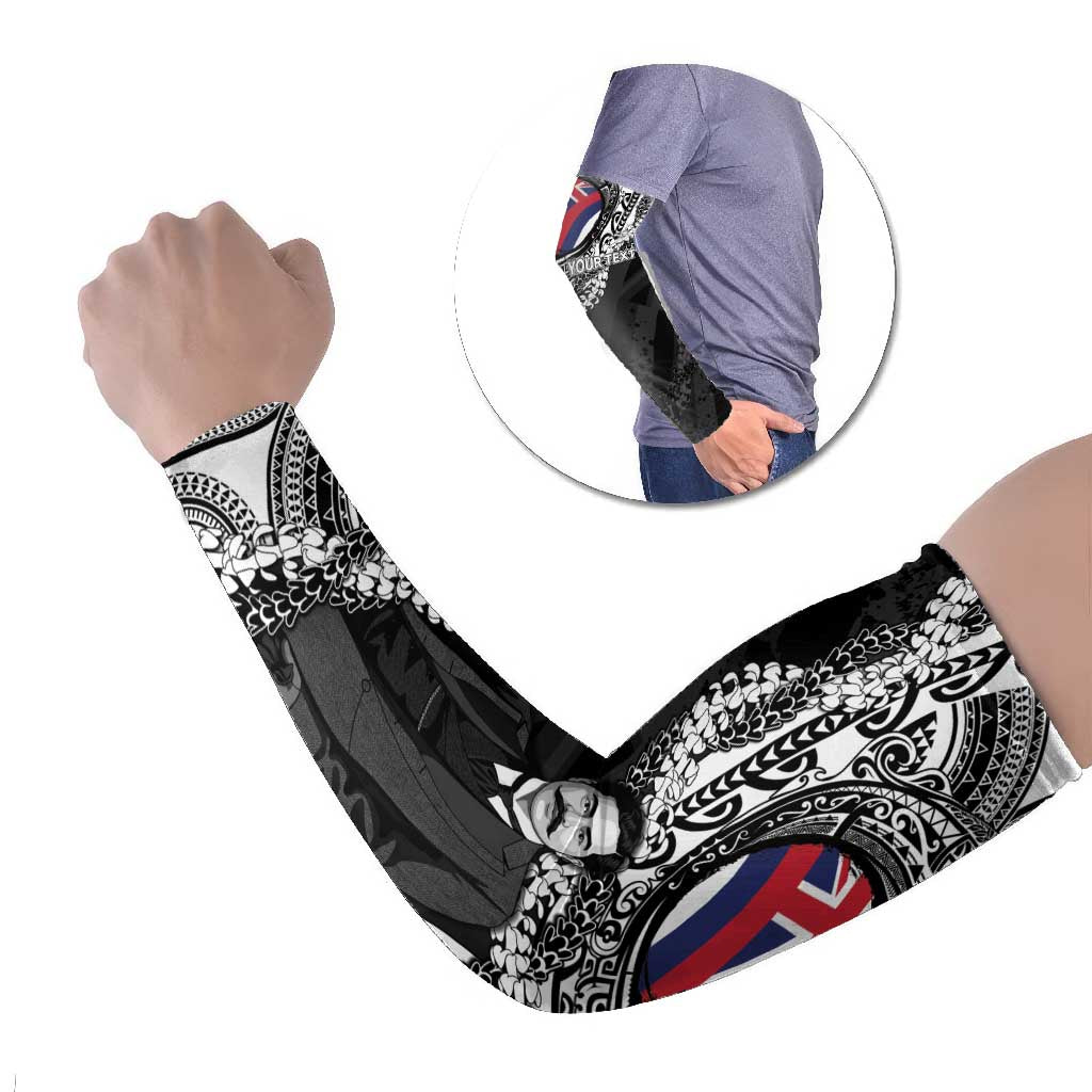 Personalised Hawaii Prince Kuhio Arm Sleeves Hawaiian Maile Lei LT05 Set of 2 Black - Polynesian Pride