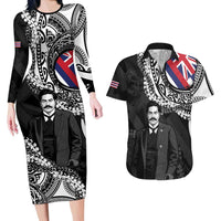 Personalised Hawaii Prince Kuhio Couples Matching Long Sleeve Bodycon Dress and Hawaiian Shirt Hawaiian Maile Lei