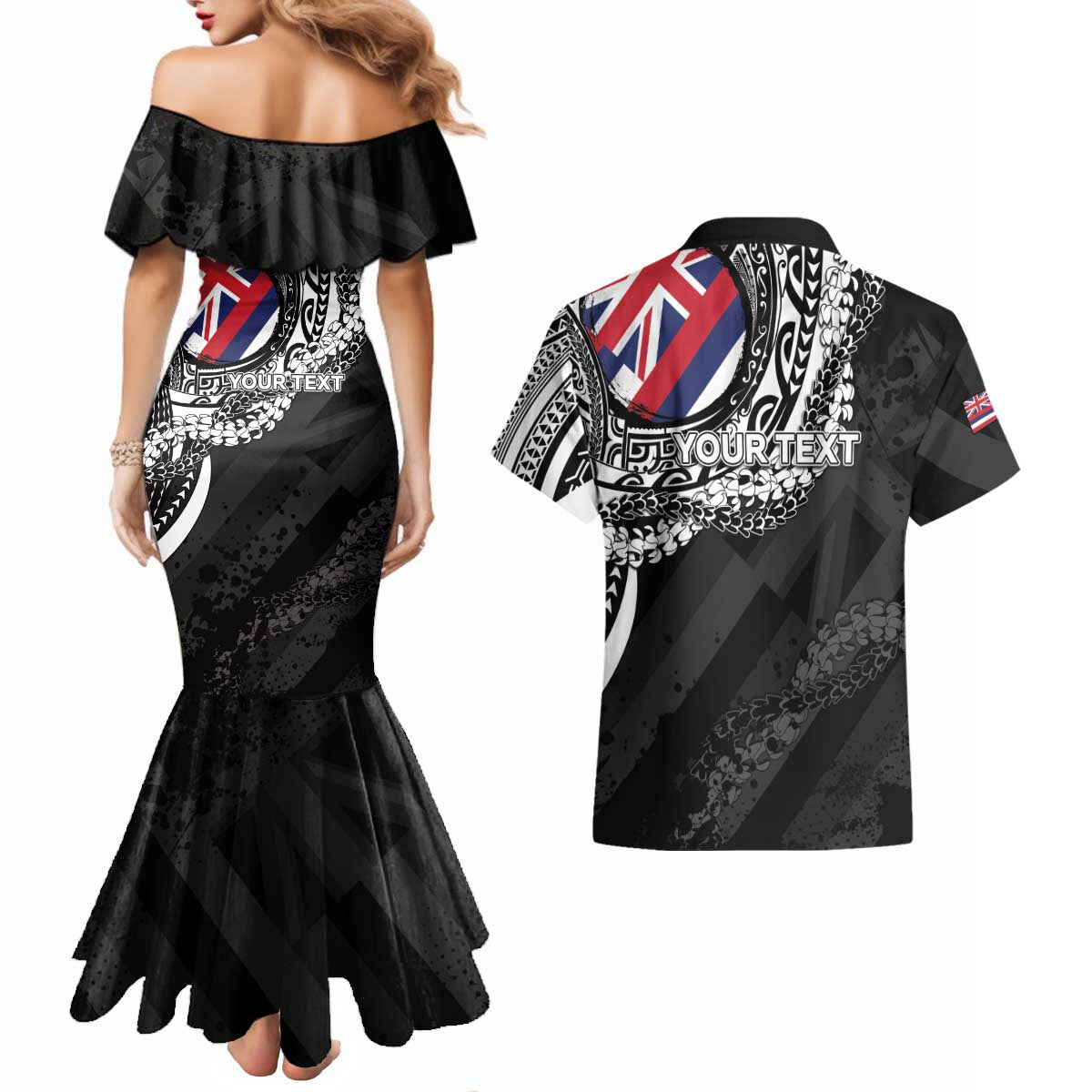 Personalised Hawaii Prince Kuhio Couples Matching Mermaid Dress and Hawaiian Shirt Hawaiian Maile Lei