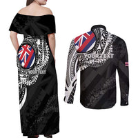 Personalised Hawaii Prince Kuhio Couples Matching Off Shoulder Maxi Dress and Long Sleeve Button Shirt Hawaiian Maile Lei LT05 - Polynesian Pride